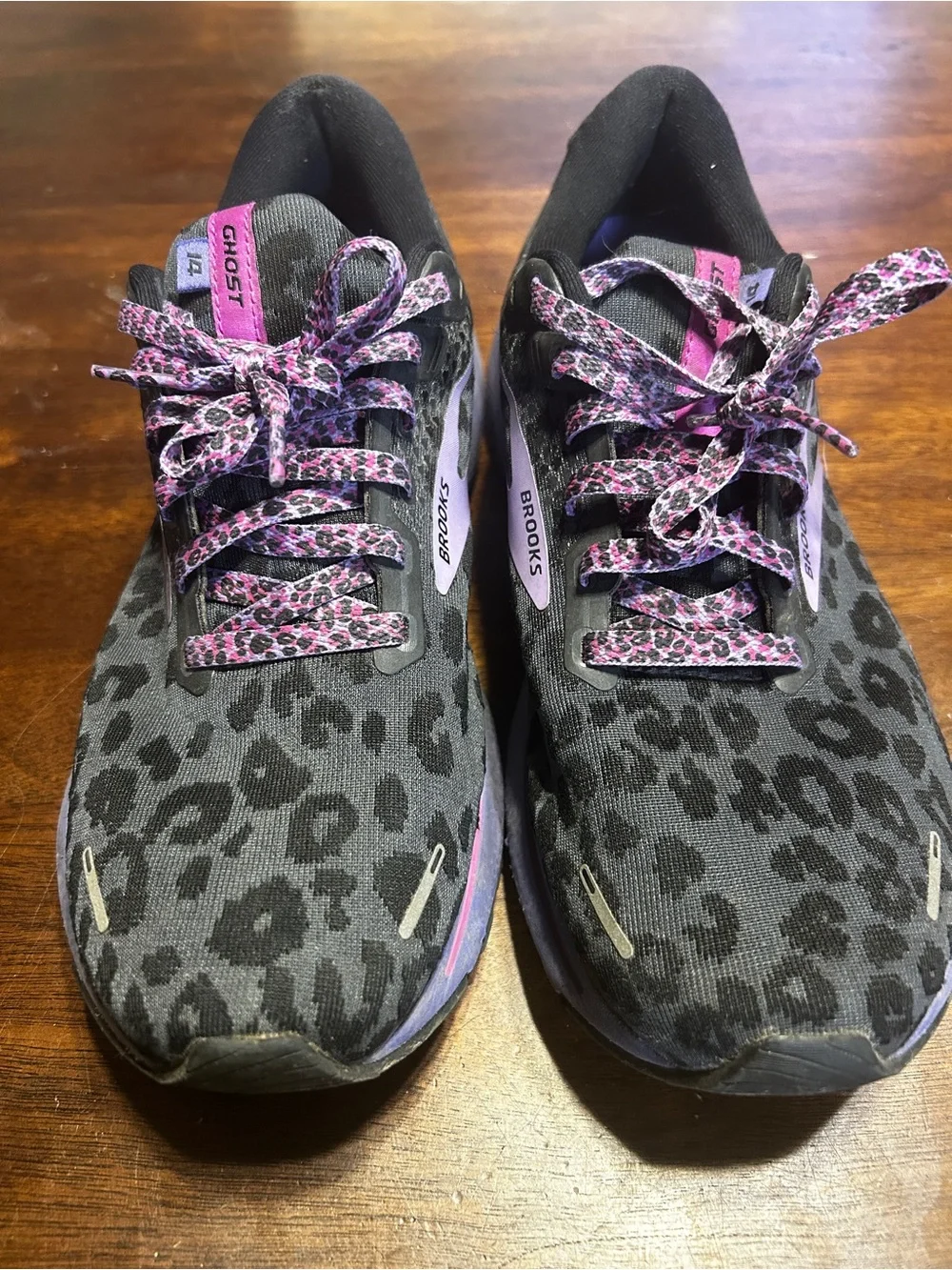 Brooks Ghost 14 Women’s Running Shoes - Black with Pink/purple Leopard Accents